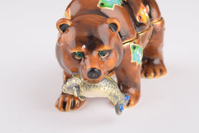 Brown Bear Holding Fish trinket box Keren Kopal