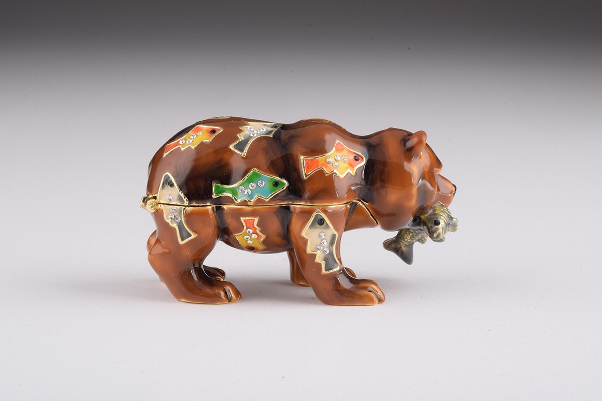 Brown Bear Holding Fish trinket box Keren Kopal