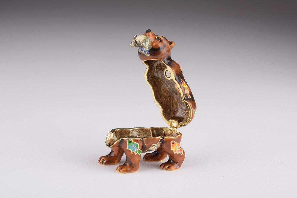 Brown Bear Holding Fish trinket box Keren Kopal