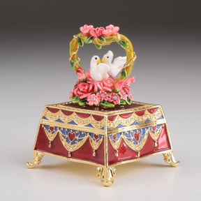 Keren Kopal Red Decorated Box with Roses and Two White Doves trinket box 94.00