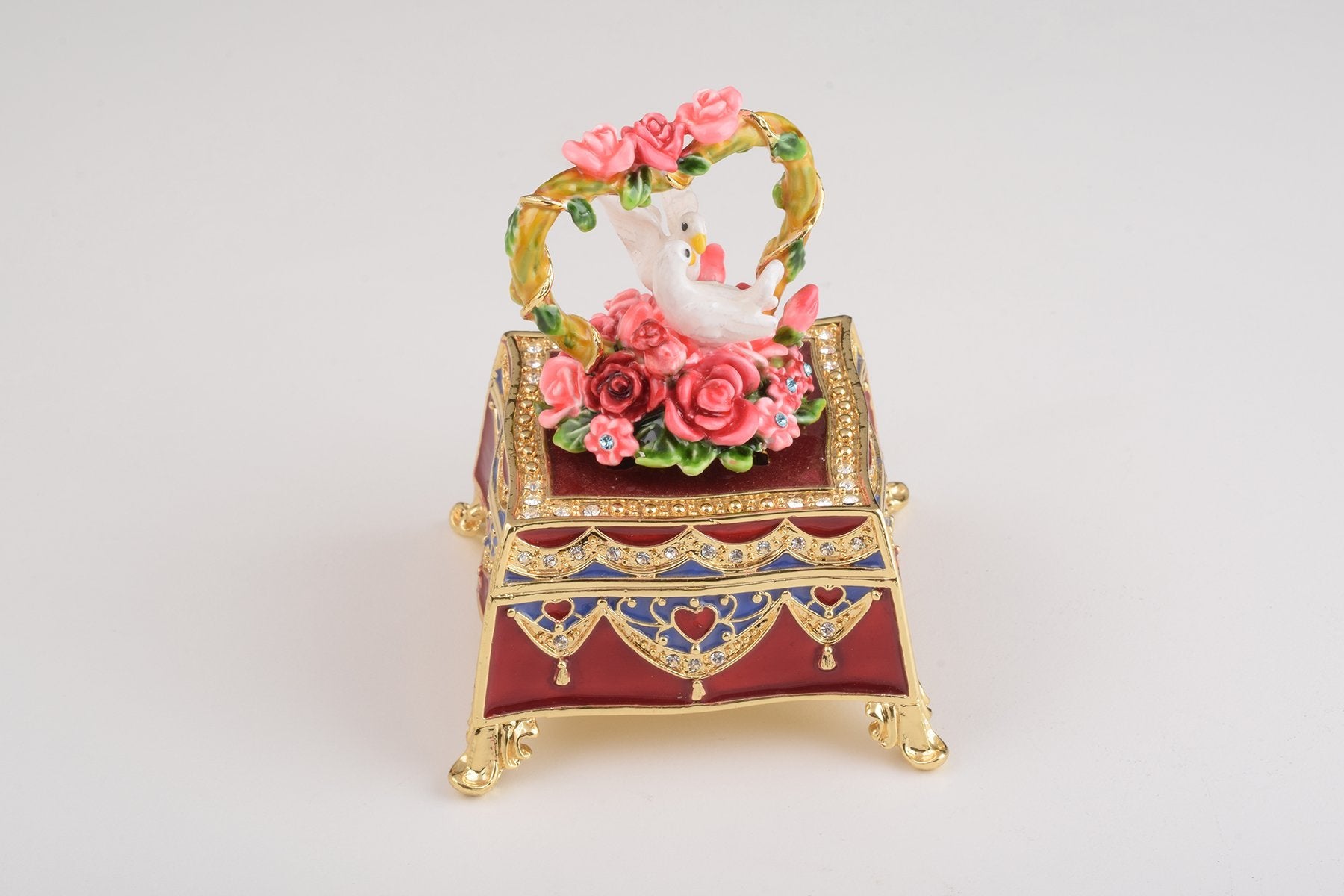 Keren Kopal Red Decorated Box with Roses and Two White Doves trinket box 94.00